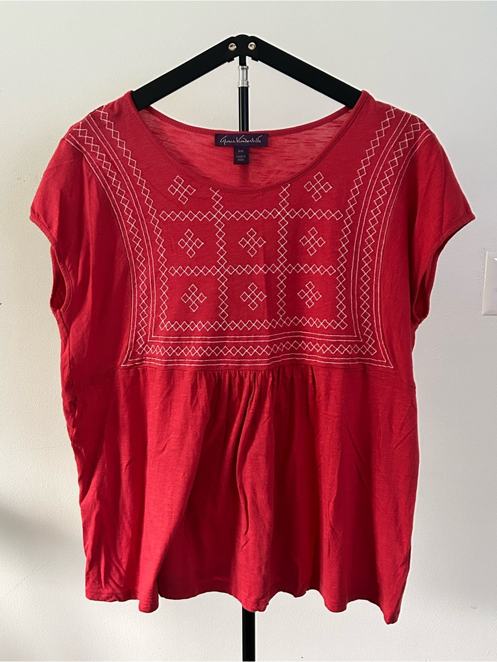 Gloria Vanderbilt Red Tunic with White Embroidered Yoke